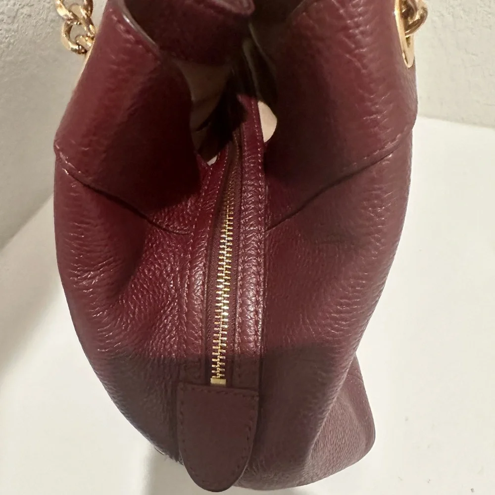 Michael Kors Jet Set Merlot Pebbled Leather Large Shoulder Bag Tote Chain Strap